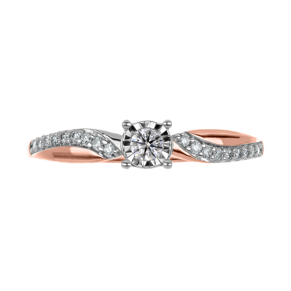 Anillo Solitario Ilusión Diamante Oro Rosa/Blanco 14K (.27Q)
