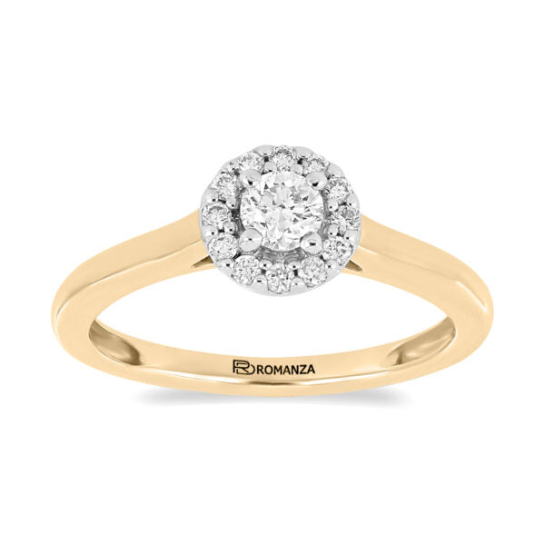 Anillo Solitario Oro Amarillo 14K Central (.25Q) y Rod. (.12Q)