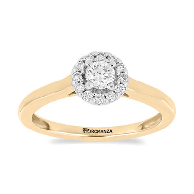 Anillo Solitario Oro Amarillo 14K Central (.25Q) y Rod. (.12Q)