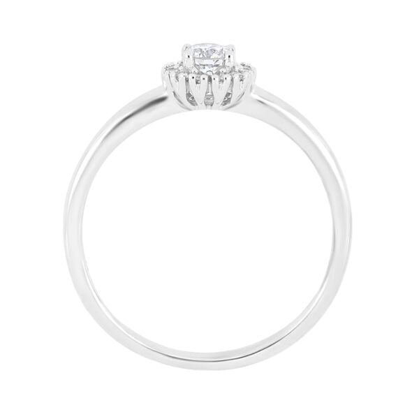 Anillo Solitario Oro Blanco 14K con Diamantes Central (.20Q) y Laterales (.08Q)