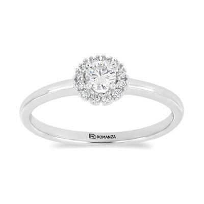 Anillo Solitario Oro Blanco 14K con Diamantes Central (.20Q) y Laterales (.08Q)