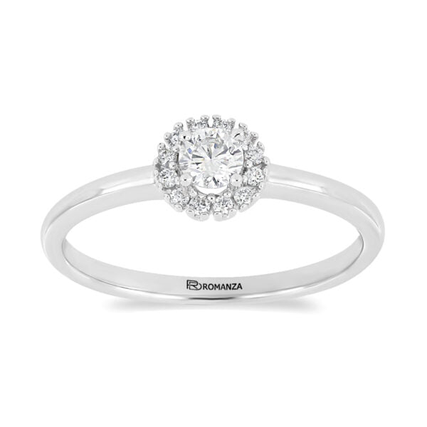 Anillo Solitario Oro Blanco 14K con Diamantes Central (.20Q) y Laterales (.08Q)