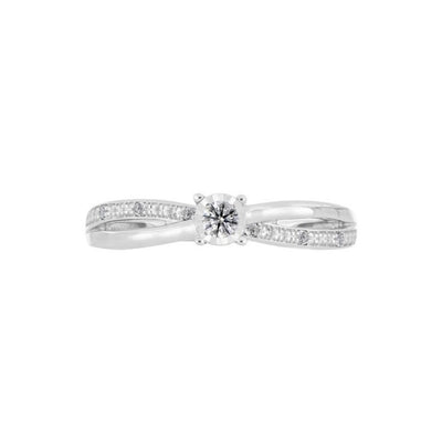 Anillo Solitario Con 0.10q De Diamante En Oro Blanco De 14k