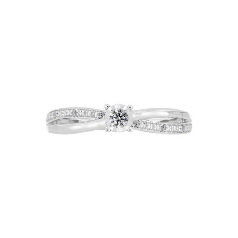 Anillo Solitario Con 0.10q De Diamante En Oro Blanco De 14k
