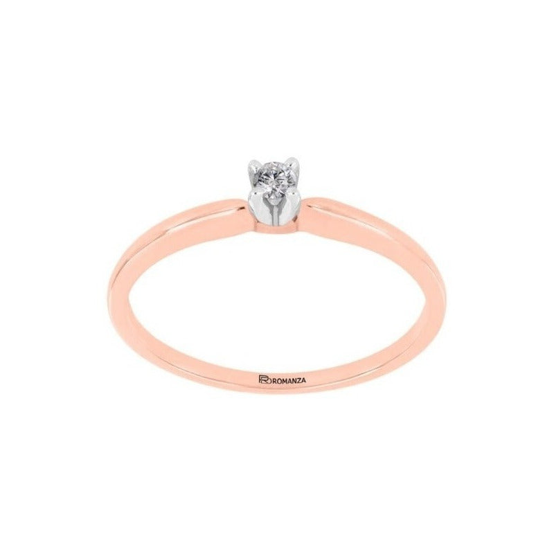 Anillo Solitario Con 0.06q De Diamante En Oro Rosa De 14k
