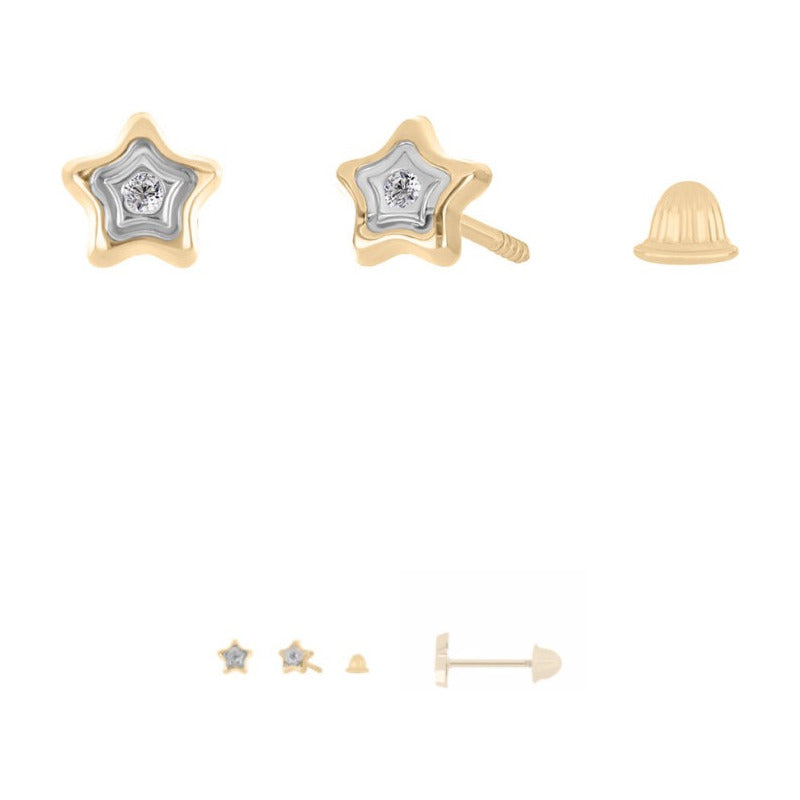 Aretes Con 0.02q De Diamante En Oro Amarillo Y Blanco De 14k