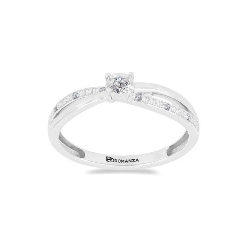 Anillo Solitario Con 0.10q De Diamante En Oro Blanco De 14k