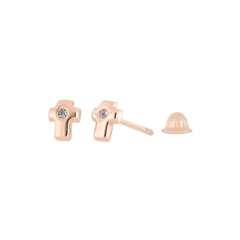 Aretes Con 0.02 Quilates De Diamante En Oro Rosa De 14k
