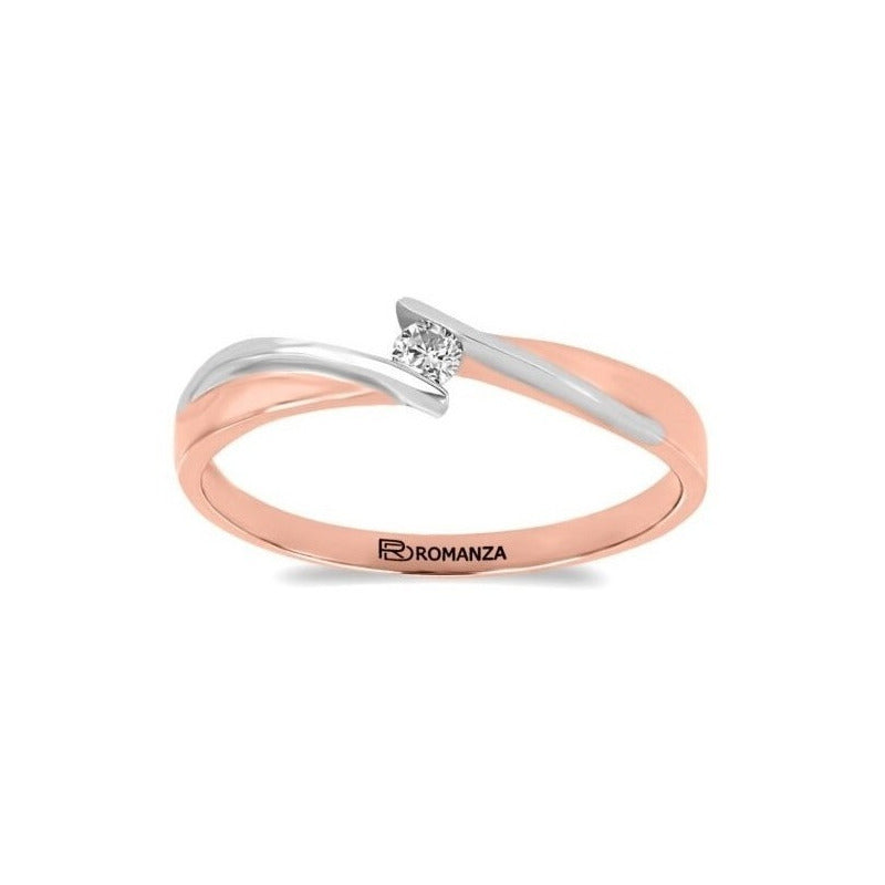 Solitario Con 0.06q De Diamante En Oro Blanco Y Rosa De 14k